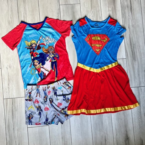 Girls Two Sets of pajamas Wonder Woman and Supergirl SIZE 10/12 - Picture 1 of 3